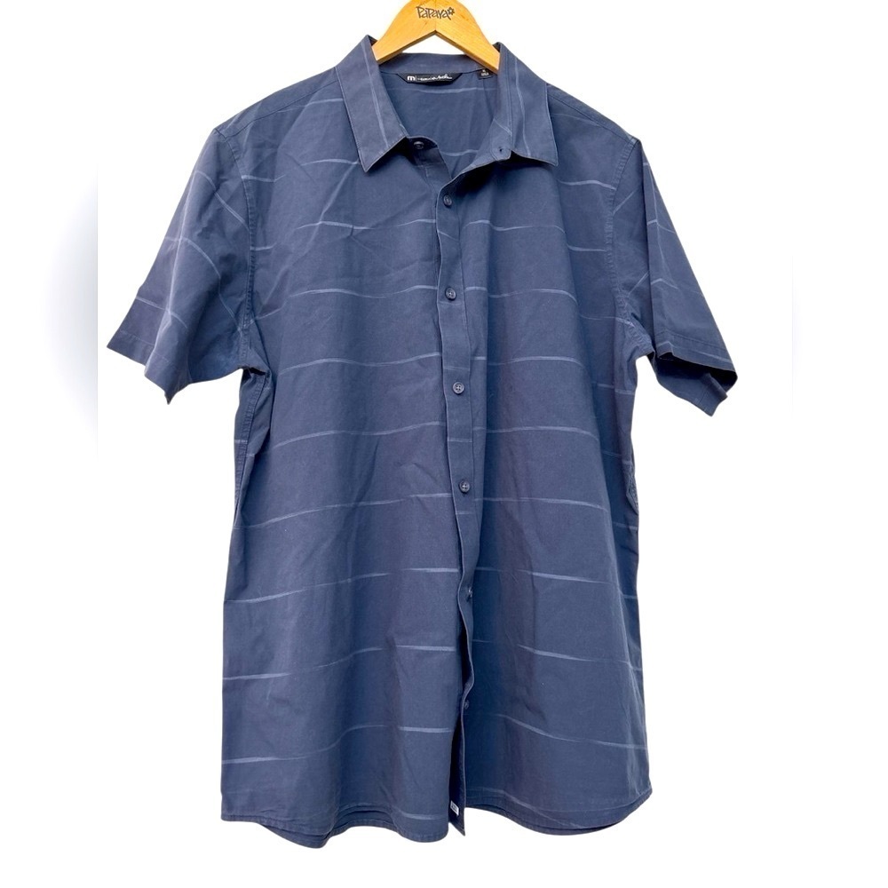 Travis Mathew’s Men's collared button down Navy Blue Short Sleeve Shirt Size XL